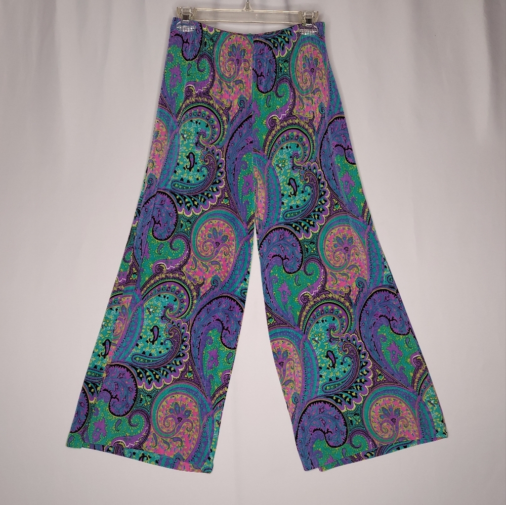 Slinky Brand Wide Leg Pants Small Paisley Purple Multicolor Fairycore Pastel